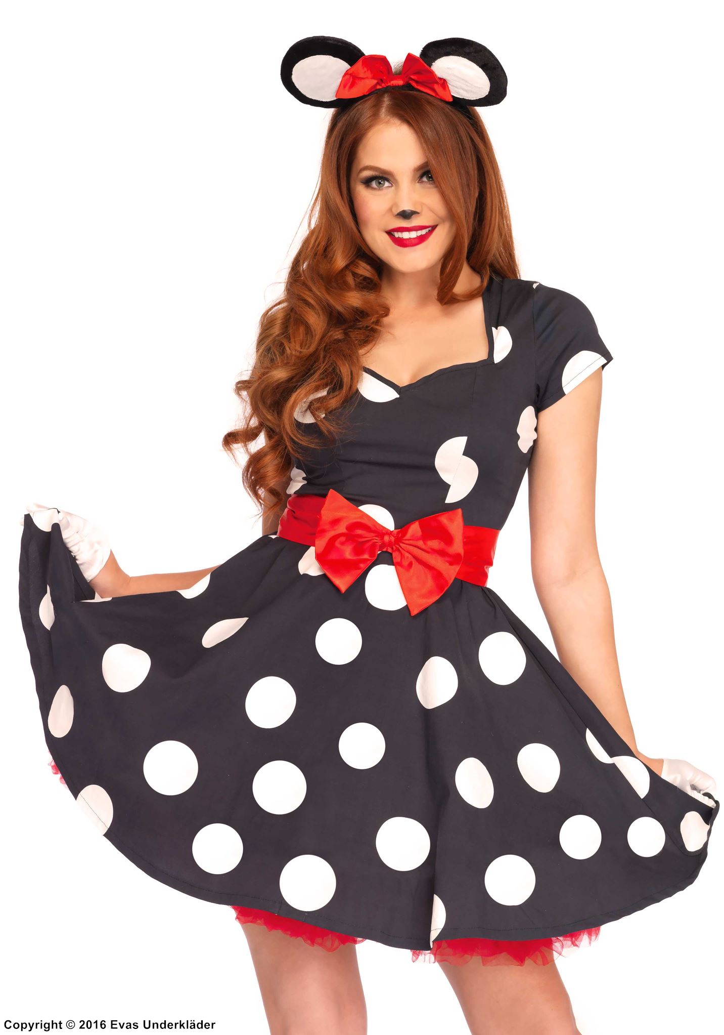 Maus (Frau), Kostüm-Kleid, großes Schleife, kurze Ärmel, polka dot
